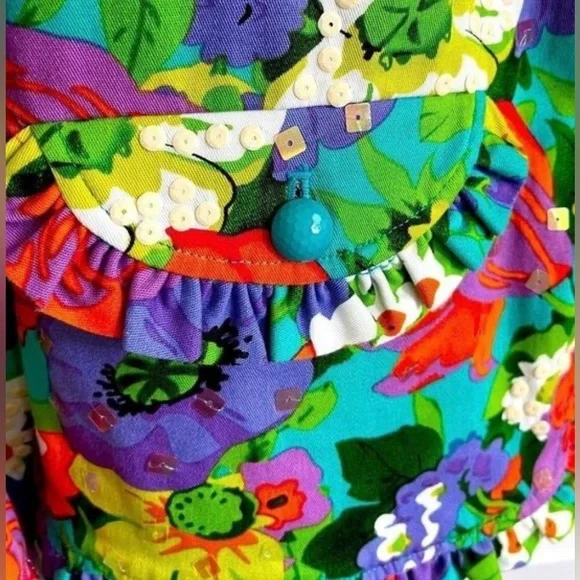 REDD Jeans Vintage Floral Sequin Cropped Jacket Ruffle Trim Festival Retro SZ 10 - Picture 4 of 9